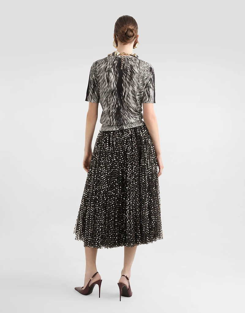 Tulle midi circle skirt with micro-sequin embroidery