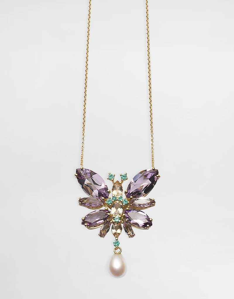 Butterfly Necklace 18-carat yellow gold and amethysts