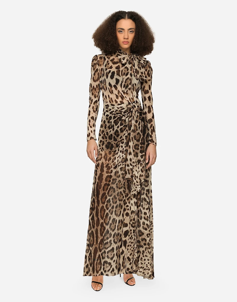 Georgette dress with leopard print and tie details