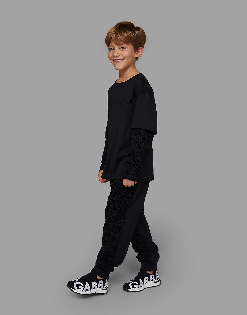 Long-sleeved jersey T-shirt with flocked logo print