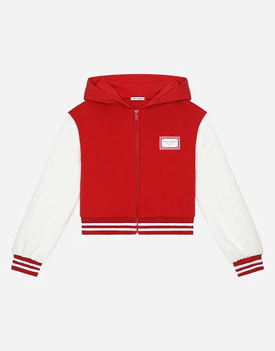 Jersey hoodie with branded tag and Dolce&Gabbana logo
