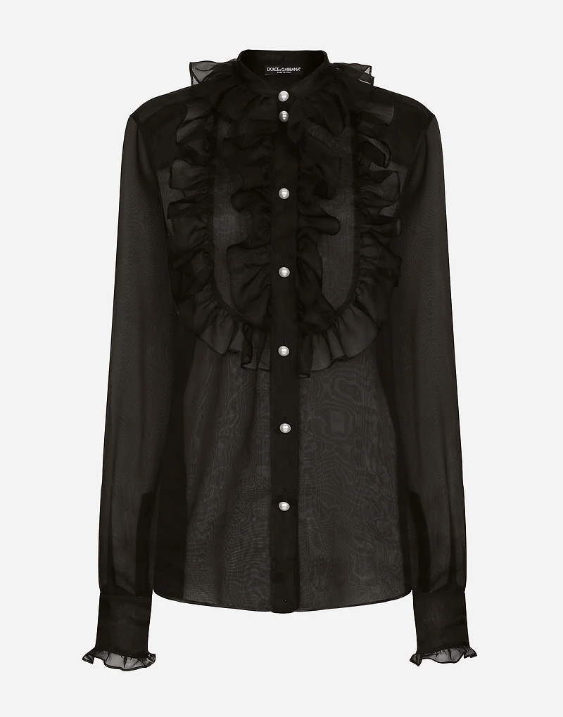 Organza shirt with front and ruffles