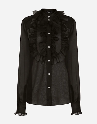 Organza shirt with front and ruffles
