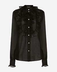 Organza shirt with front and ruffles
