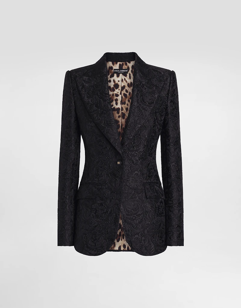 Single-breasted floral quilted jacquard Turlington jacket