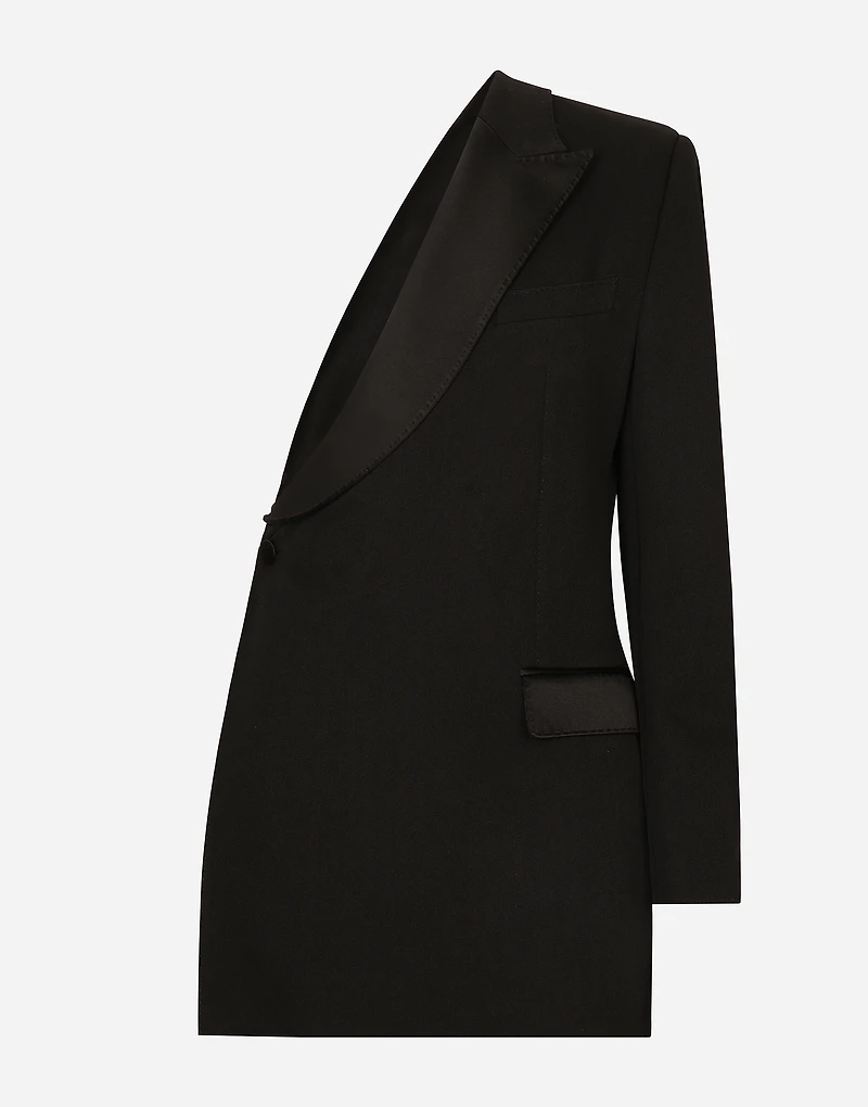 One-shoulder wool gabardine jacket