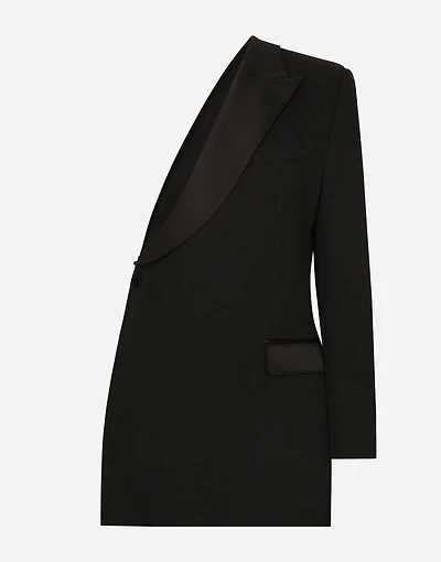 One-shoulder wool gabardine jacket