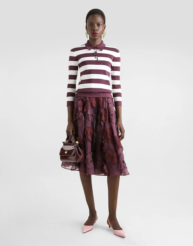 Striped viscose polo-shirt