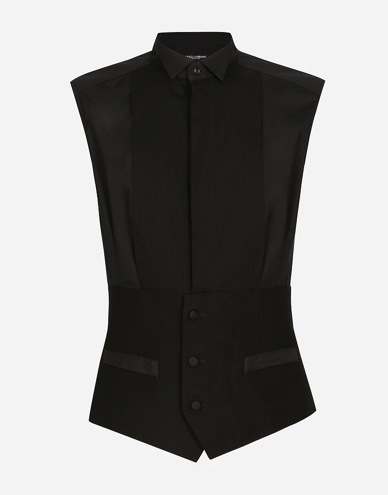 Sleeveless cotton tuxedo shirt