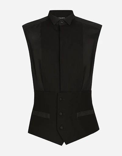 Sleeveless cotton tuxedo shirt