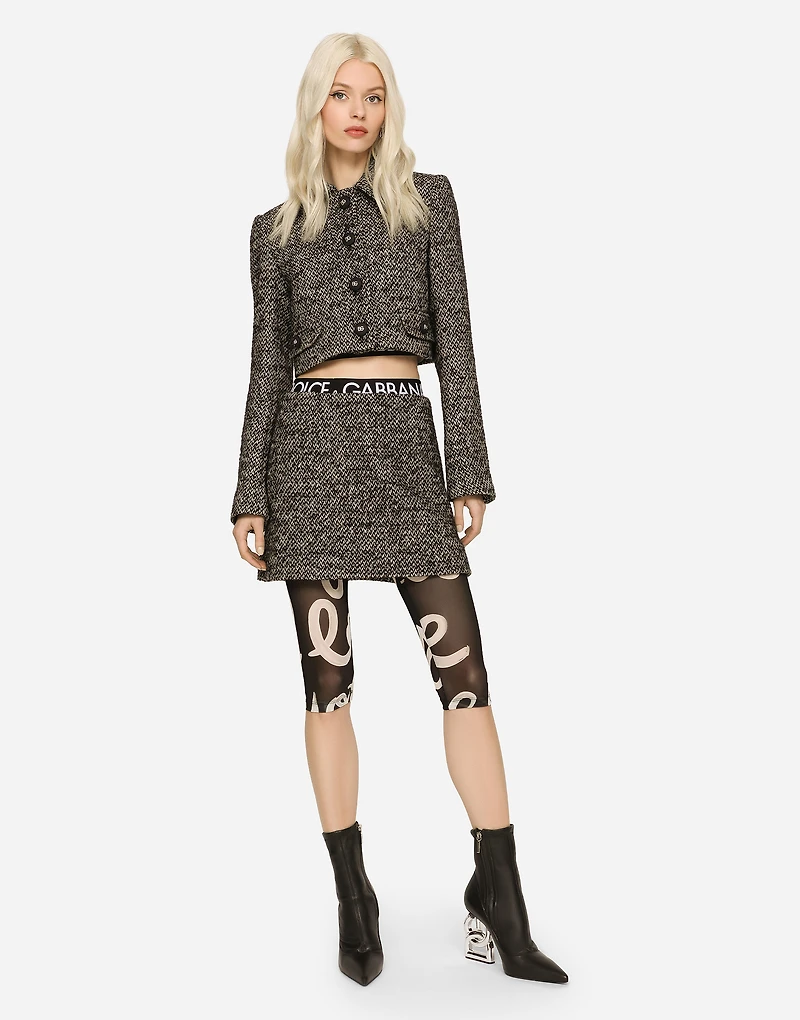 Cropped speckled tweed jacket