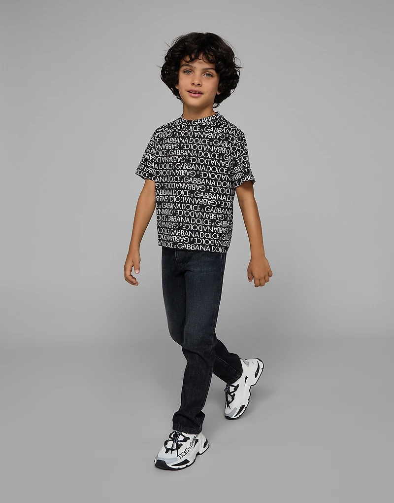 Short-sleeved jersey T-shirt with the all-over logo-print