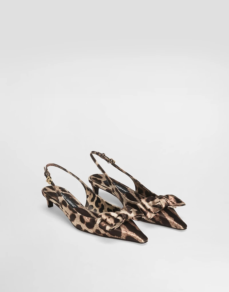Leopard-print satin slingbacks
