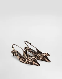 Leopard-print satin slingbacks