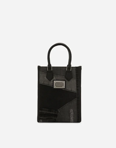 Small patchwork denim shopper