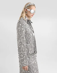 Single-breasted embroidered jacket with stones