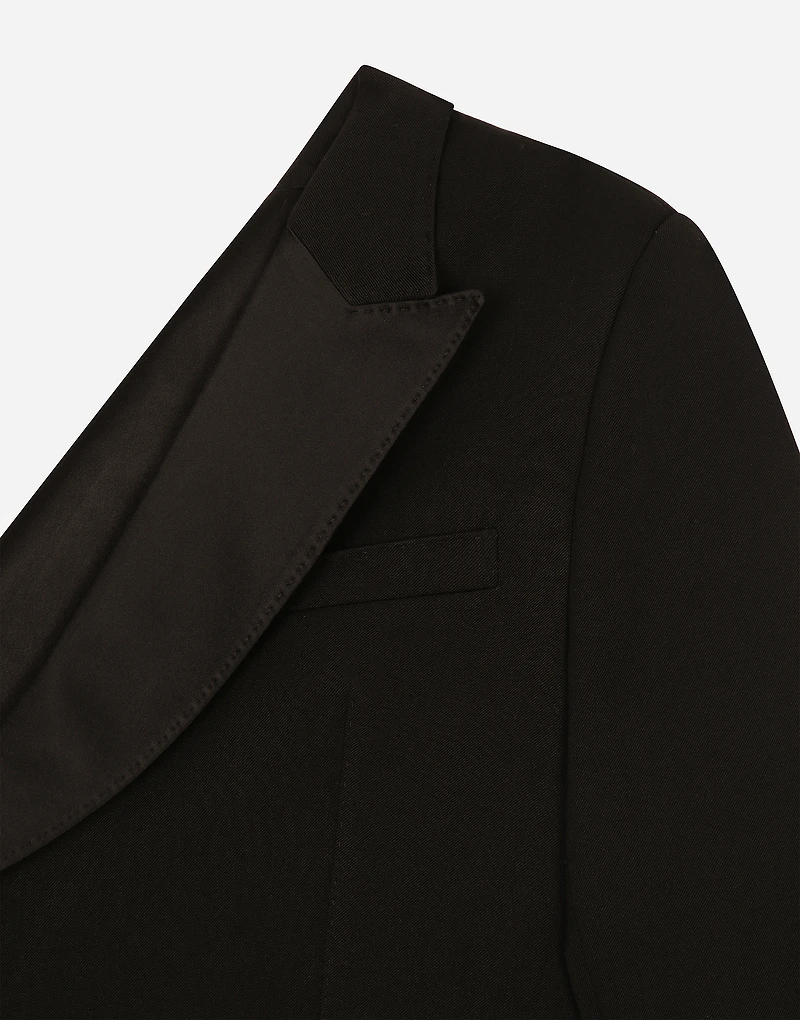 One-shoulder wool gabardine jacket