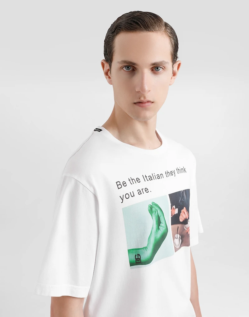 Cotton T-shirt with hand and coffee print