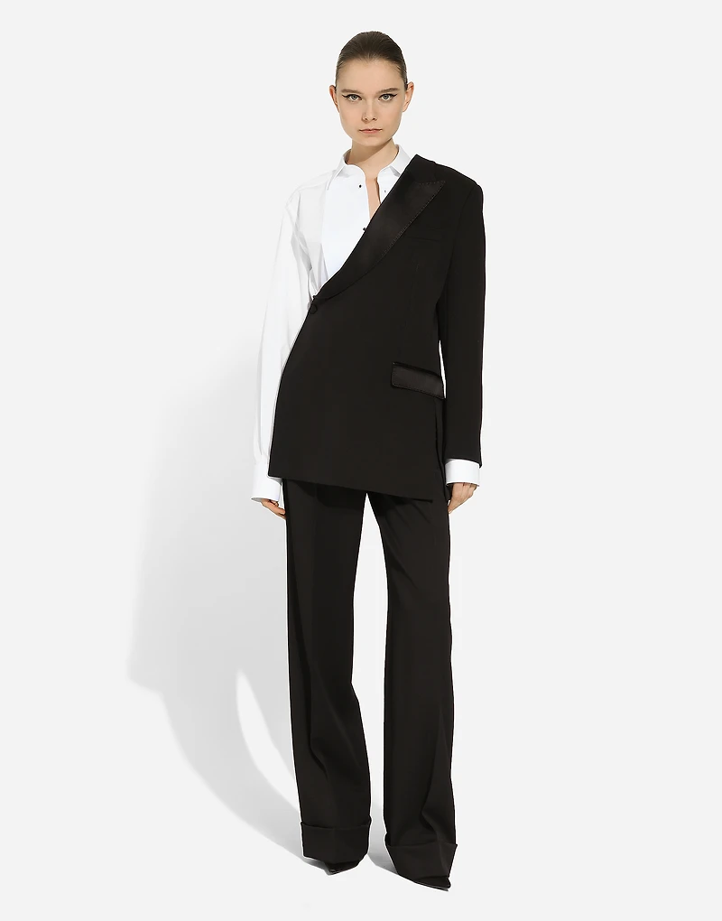 One-shoulder wool gabardine jacket
