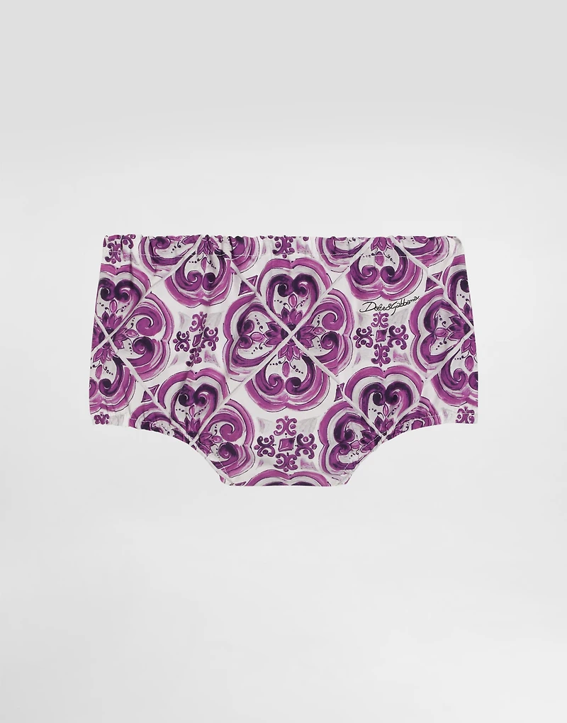 Majolica-print sleeveless cotton poplin dress