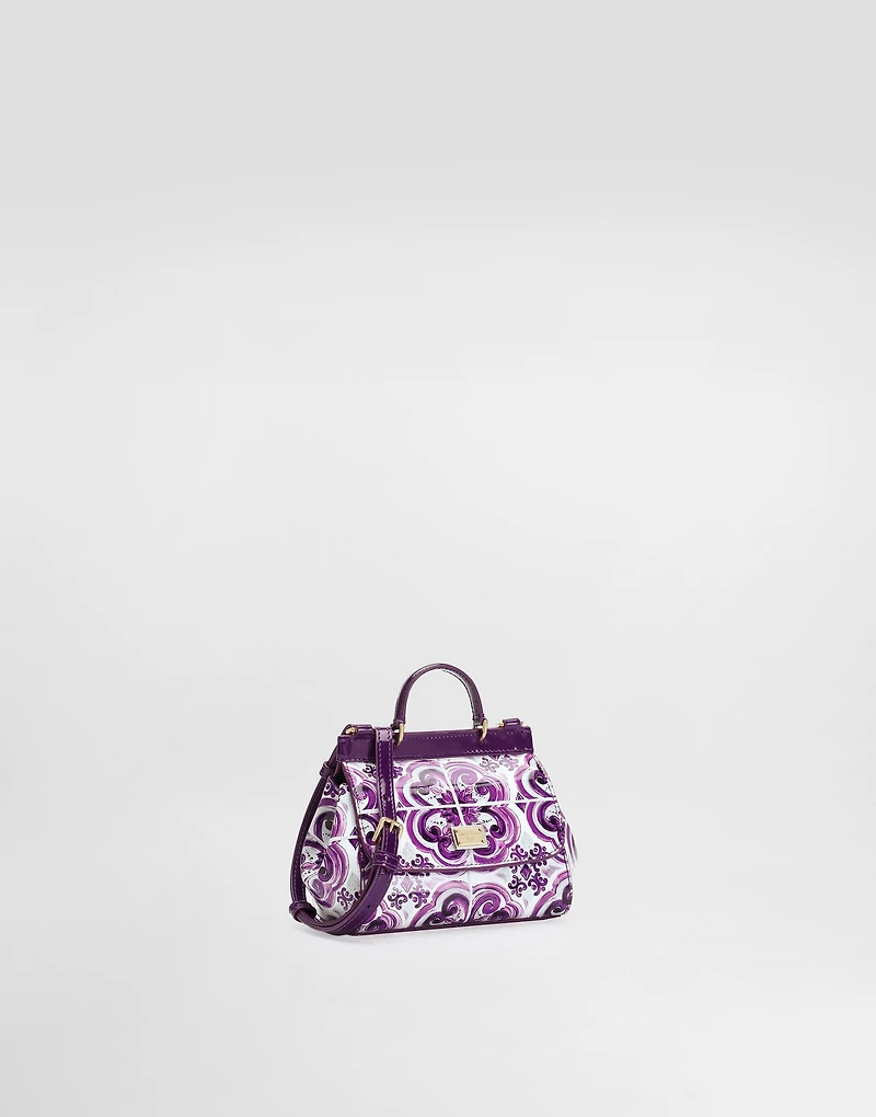 Majolica-print Sicily handbag in polished calfskin