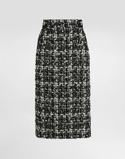 Wool blend check skirt