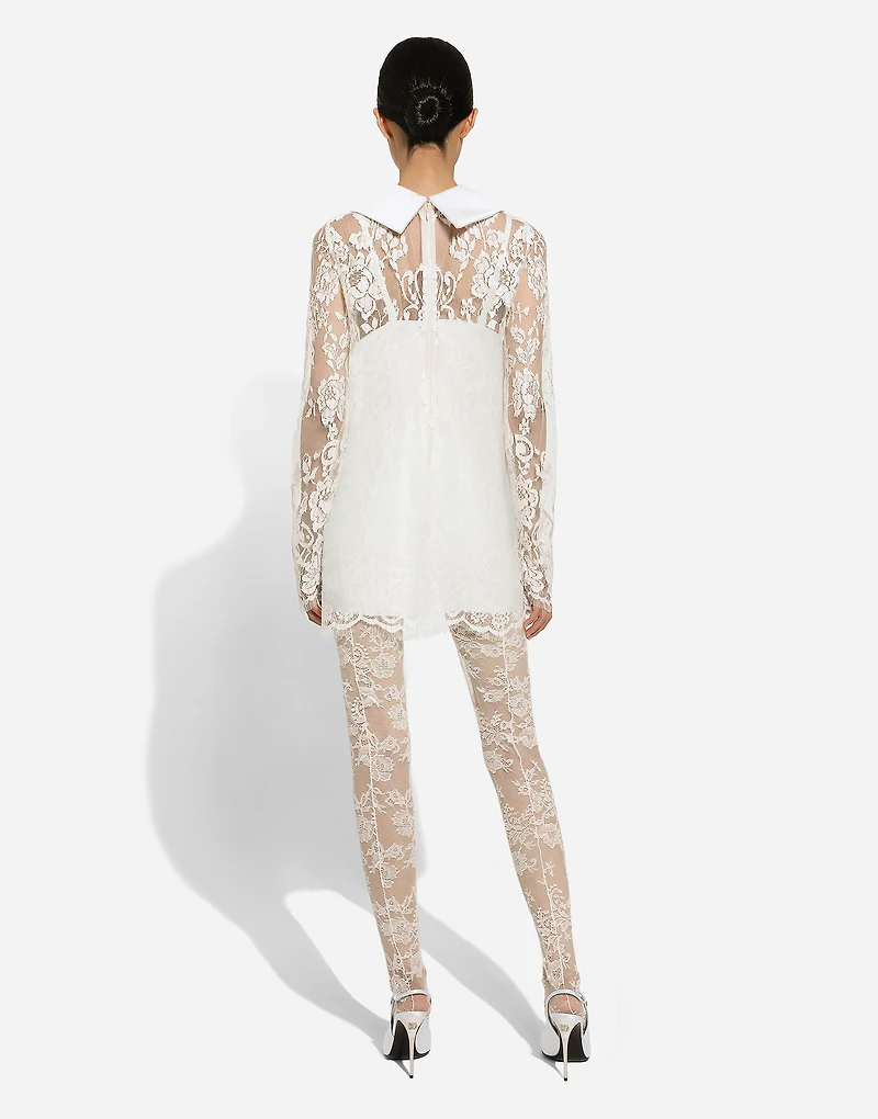 Short lace dress with satin neck