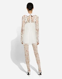 Short lace dress with satin neck