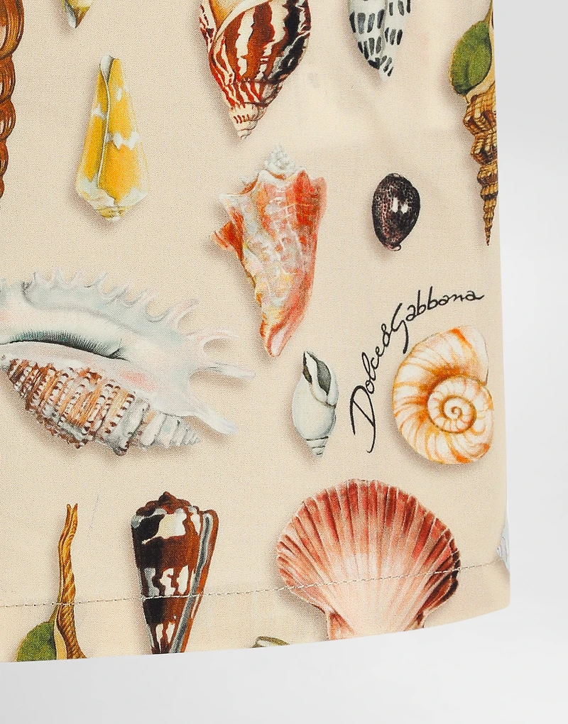 Shell-print short-sleeved poplin shirt