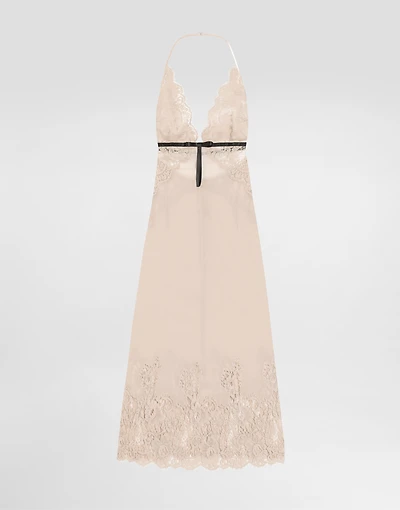 Georgette slip dress with lace details