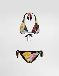 Rose and Peony-print padded triangle bikini