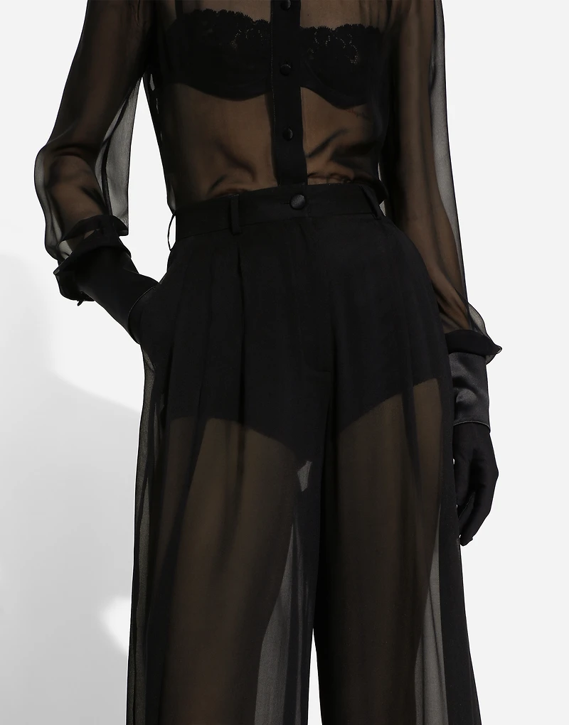 Silk chiffon wide-leg pants