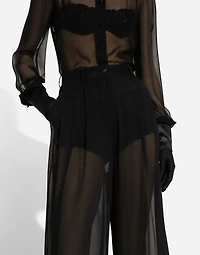 Silk chiffon wide-leg pants