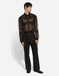 Oversize organza shirt with lace inserts