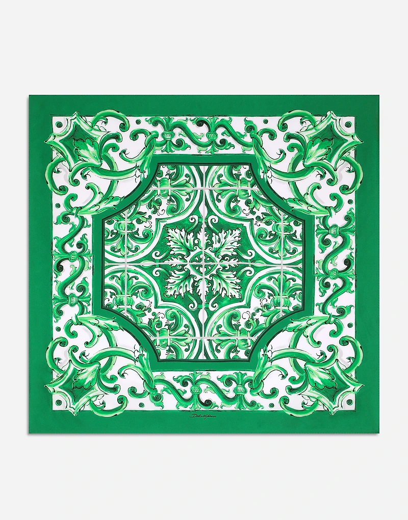 Majolica-print silk bandanna (70x70)