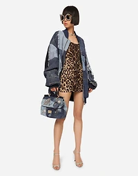 Short leopard-print charmeuse dress