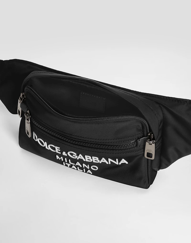 Small nylon belt bag with rubberized logo