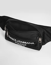 Small nylon belt bag with rubberized logo