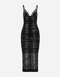 Calf-length stretch Chantilly lace slip dress