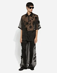 Silk organza jogging pants with embroidery