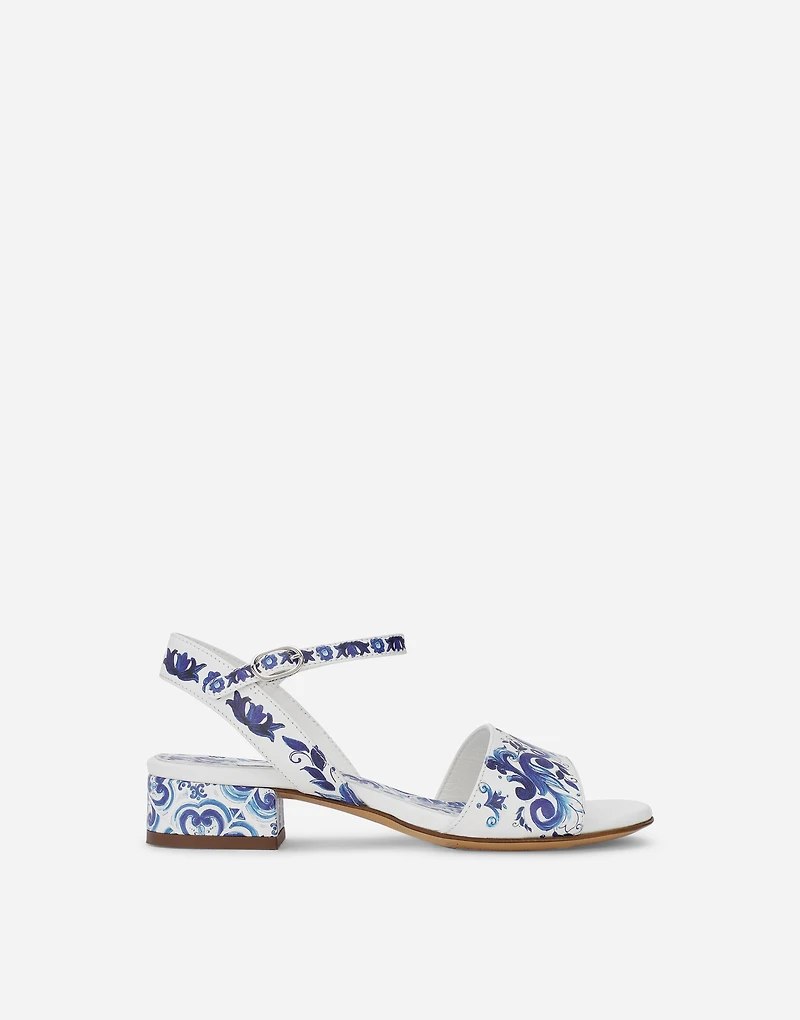 Majolica-print calfskin sandals