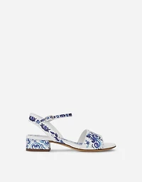 Majolica-print calfskin sandals