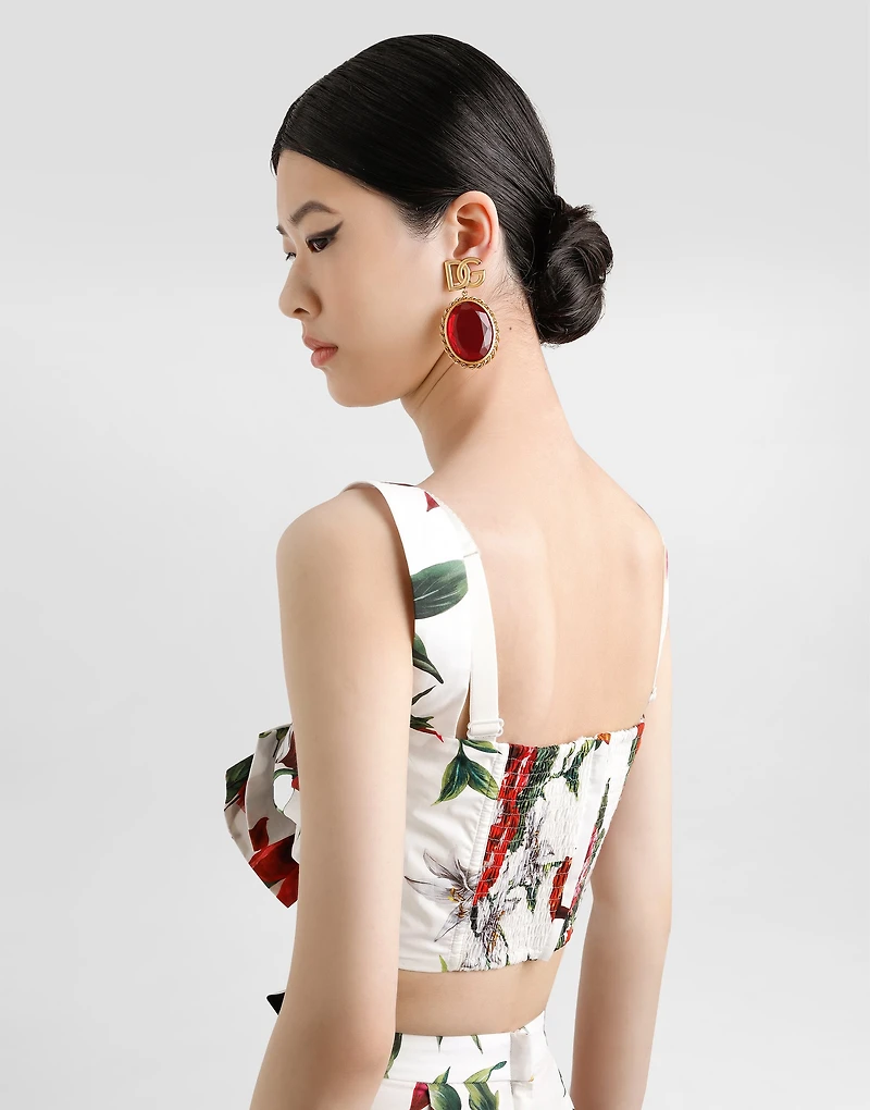 flower-print poplin top