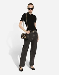 Cotton denim boyfriend jeans