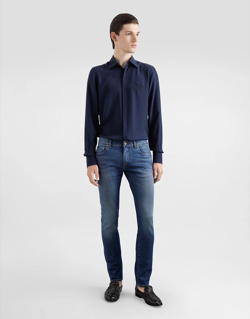 Skinny stretch cotton jeans with logo embroidery
