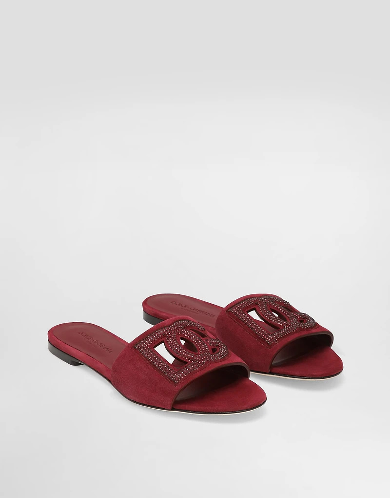 Suede slippers with rhinestones