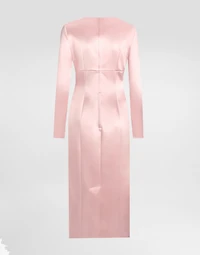 Stretch satin round-neck calf-length dress