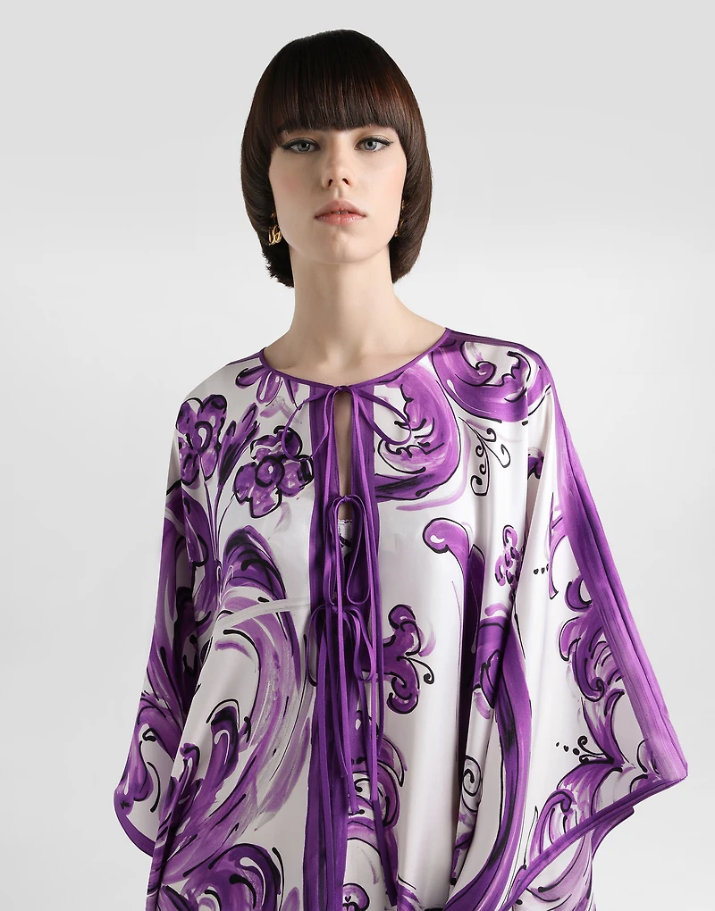 Majolica-print twill caftan dress