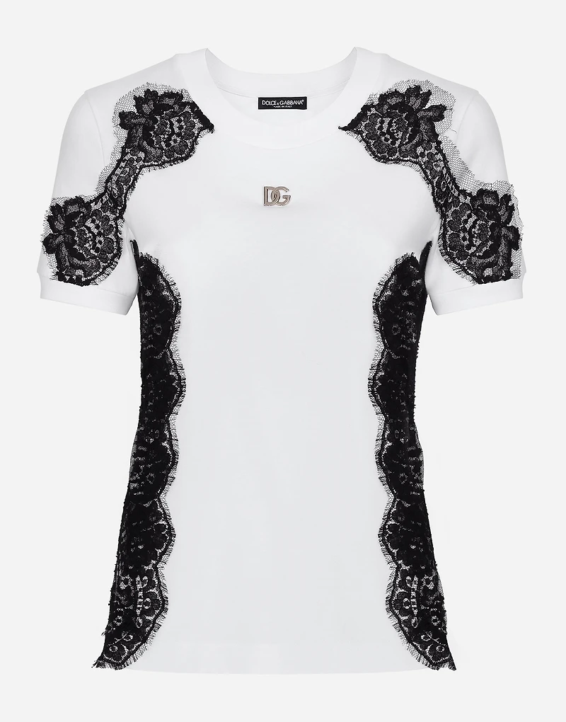 Jersey T-shirt with DG logo and lace inserts