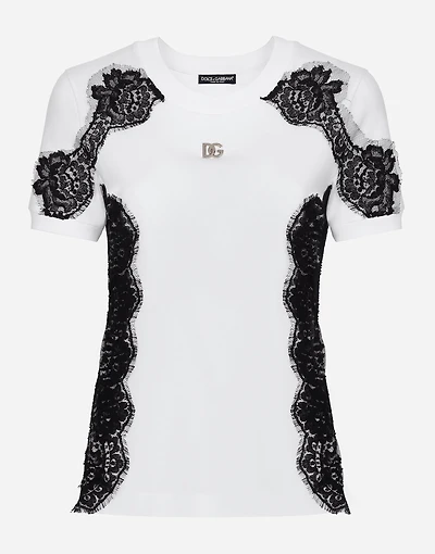 Jersey T-shirt with DG logo and lace inserts